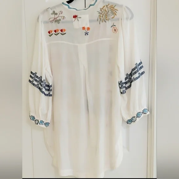 Johnny Was BIYA Top, Size XS, White Tunic, 100% Silk, Embroidered - Picture 4 of 13